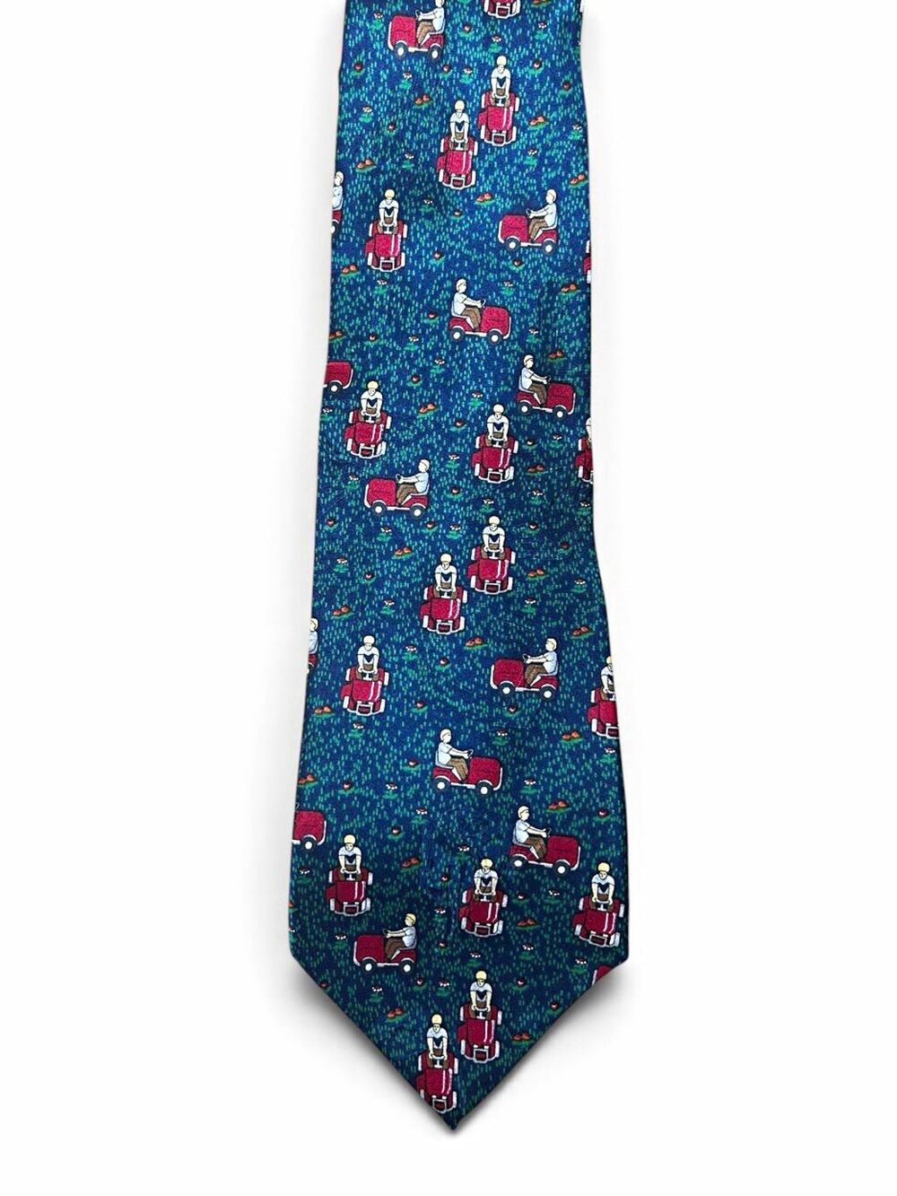 Vintage After Dark 100% Silk Golf Woven Pointed Tie Blue/Green 1 Size Christmas